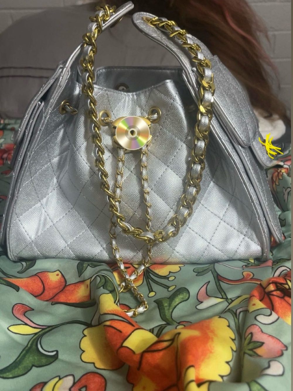 Silver Quilted Chain-Handle Women’s Shoulder Bag